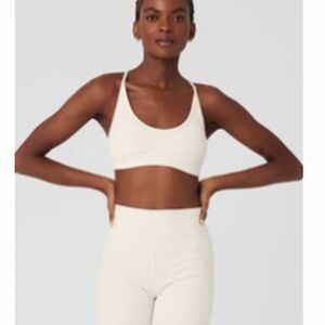 ALO RIBBED BLISSFUL SPORTS BRA - IVORY - SIZE SMALL